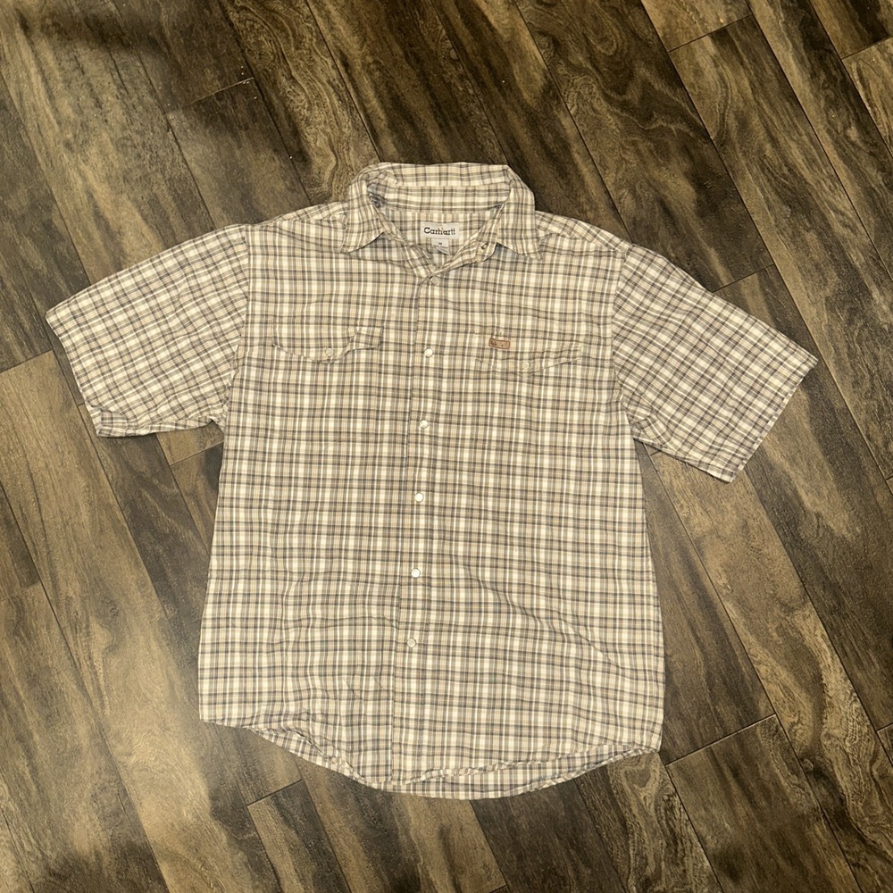 Carhartt Men's Medium Plaid Pearl Snap Button Shirt Relaxed Fit Work Western